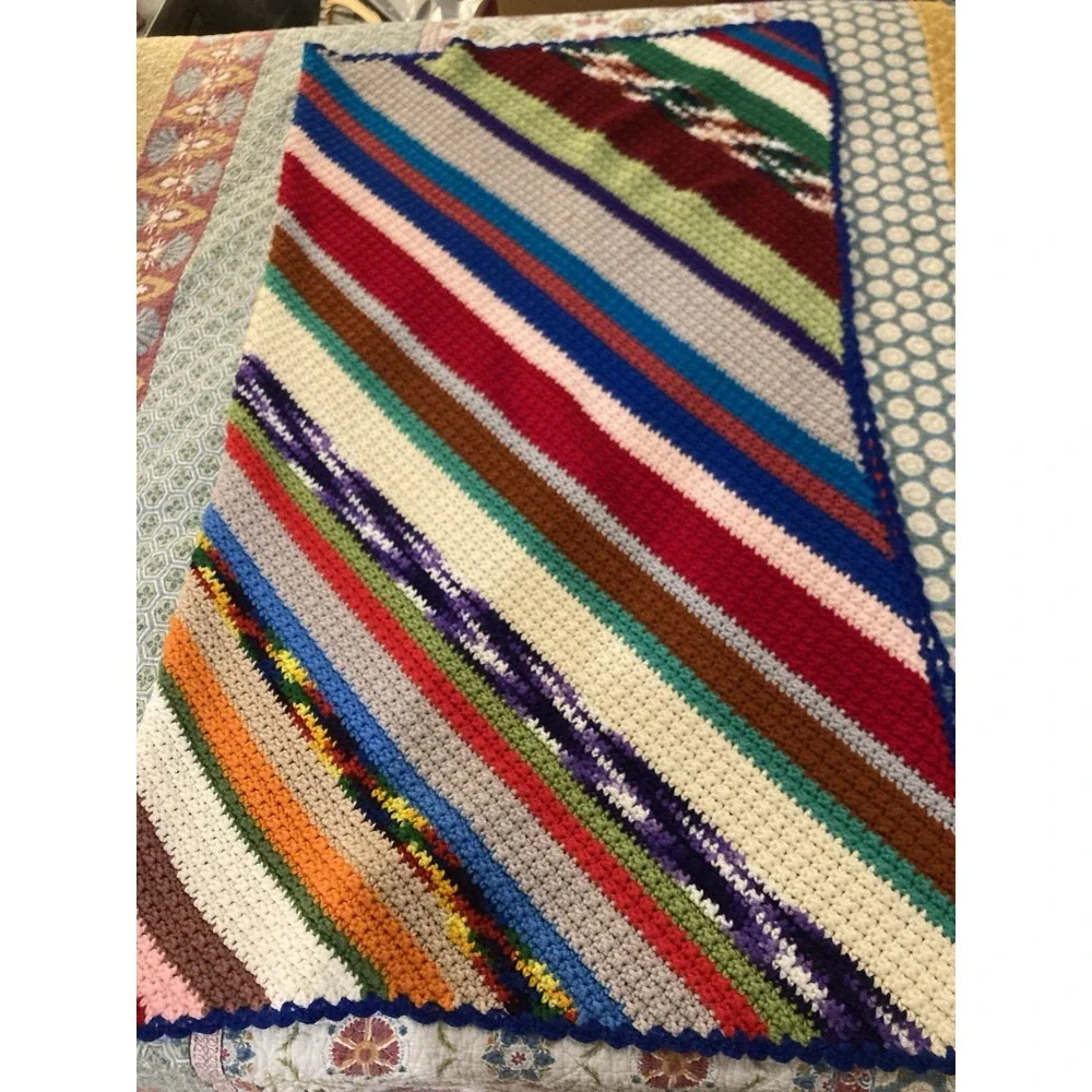 Vintage Handmade Crochet Afghan Throw 48x58 Colorful Diagonal Stripe